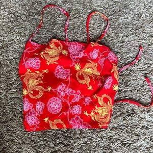 Red and Gold Dragon Tie-Up Top